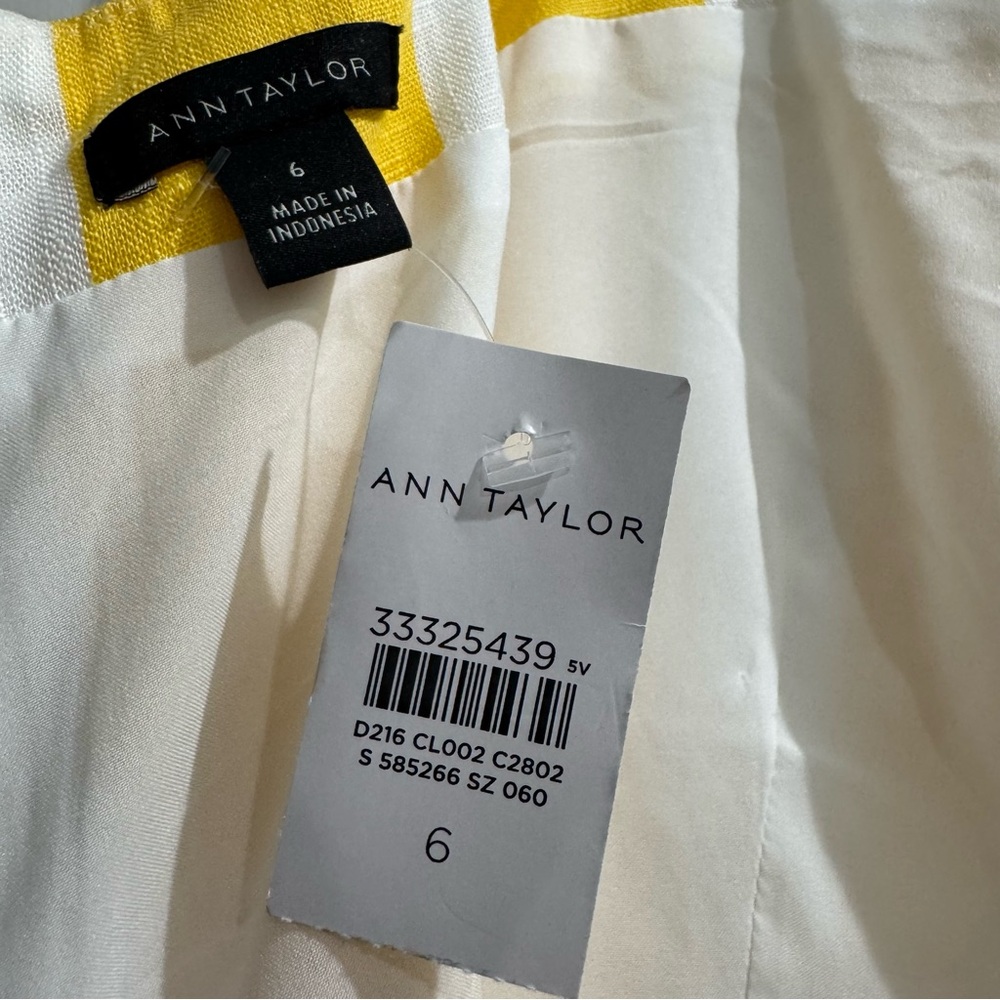 Ann Taylor Linen Dress Sz 6 Striped Yellow White Square Neck Midi Nautical - Picture 8 of 9